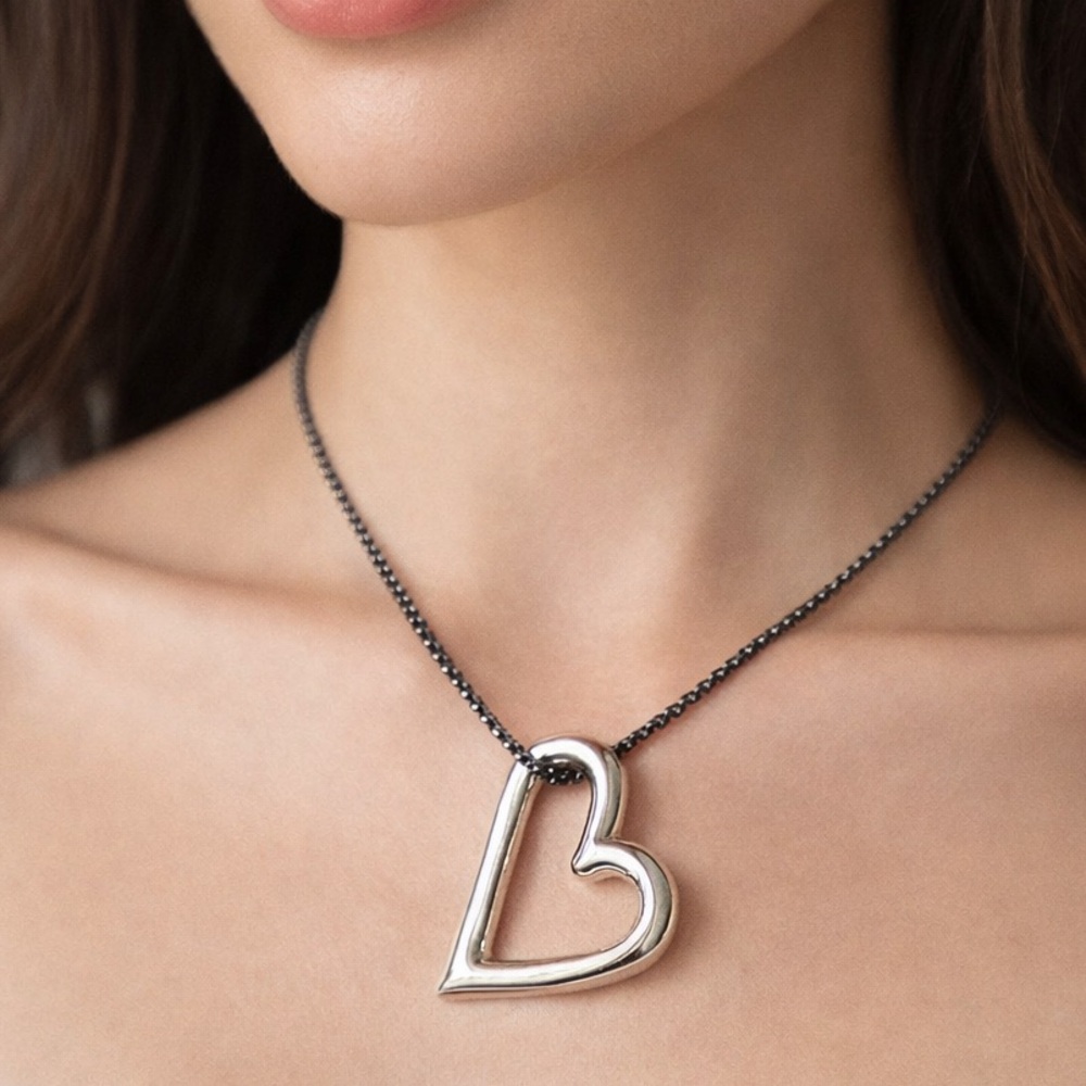 Shablool Israel Floating Heart Electroform St Slv 925 Pendant w Popcorn necklace